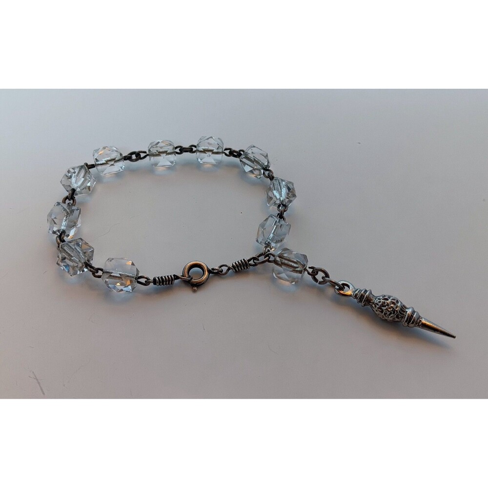 Vintage Clear Faceted Glass Cube Bracelet 6.5 in